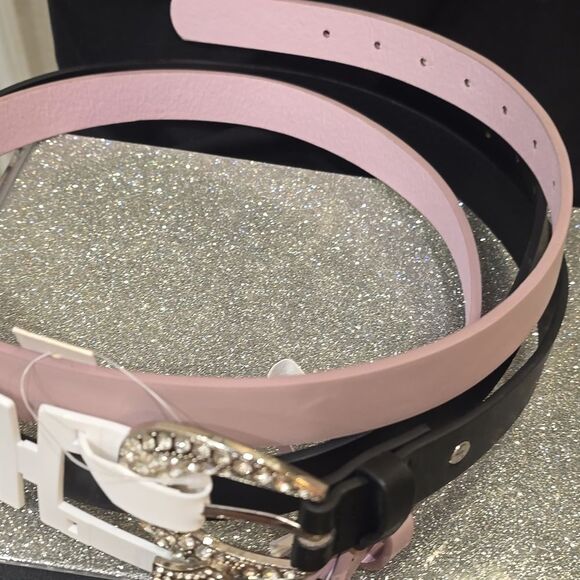 True Religion Rhinestone Horseshoe & Buckle Belt Duo- Pink/Black main image 7